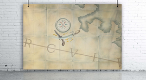 BACKDROP - PIRATE TREASURE MAP WITH COMPASS & SWORD H3m x W3m